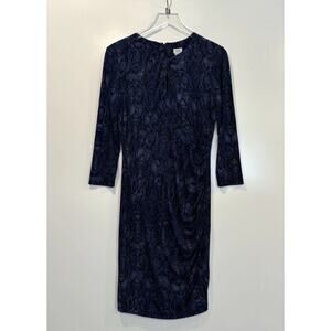 Cache Blue Black Animal Print Sheath Dress Key Hole Womens Size Large (696)